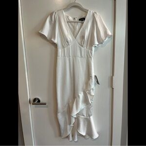 Lulus White Ruffle Midi V-Neck Dress XS